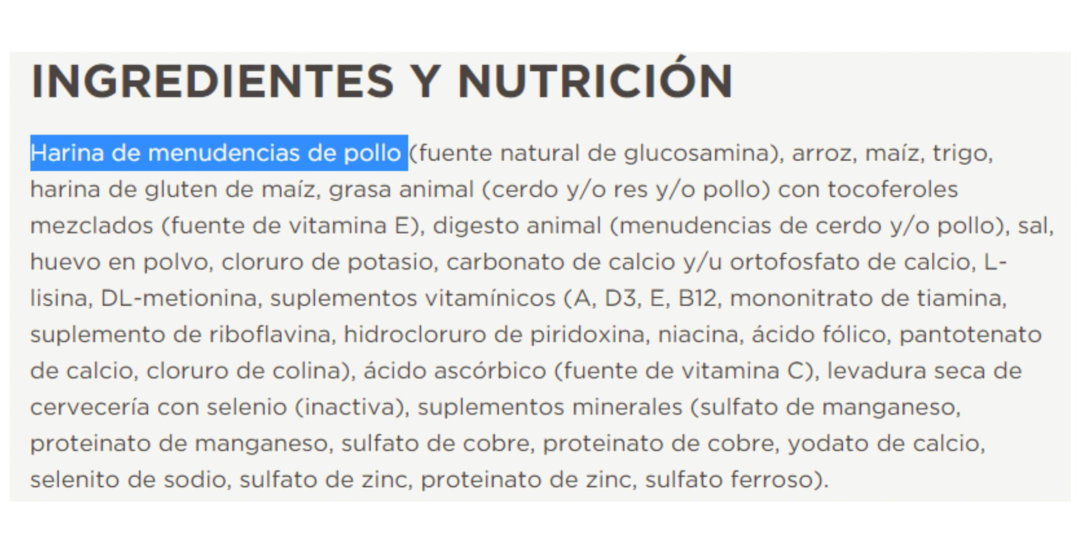 Bio Zoo Lista de ingredientes Purina One® (https://www.purina-latam.com/mx/one/productos/adultos-pollo-y-arroz#overview)